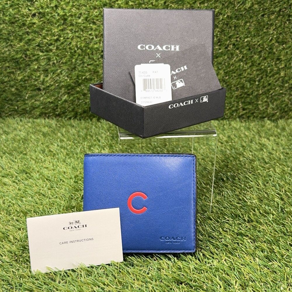 Coach X MLB Chicago Cubs Blue Leather Bifold Wallet | New In Box